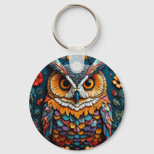 Colorful Owl Artwork With Intricate Detail Keychain