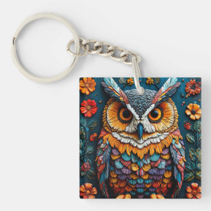 Colorful Owl Artwork With Intricate Detail Keychain