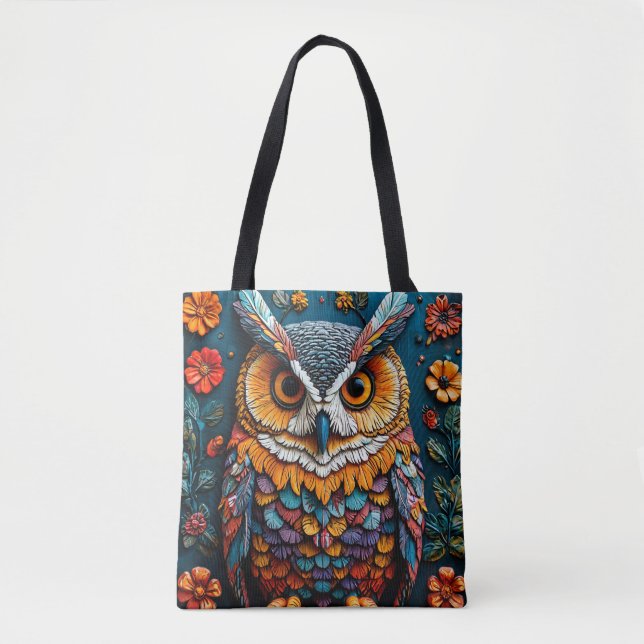 Colorful Owl Artwork With Intricate Detail Tote Bag (Front)