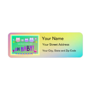 Colorful Owl Baby Shower Address Art Label