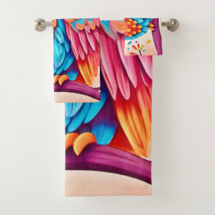 Colorful Owl Branch Art Bath Towel Set