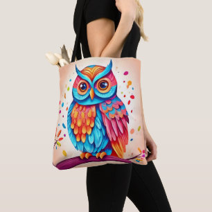 Colorful Owl Branch Art Tote Bag