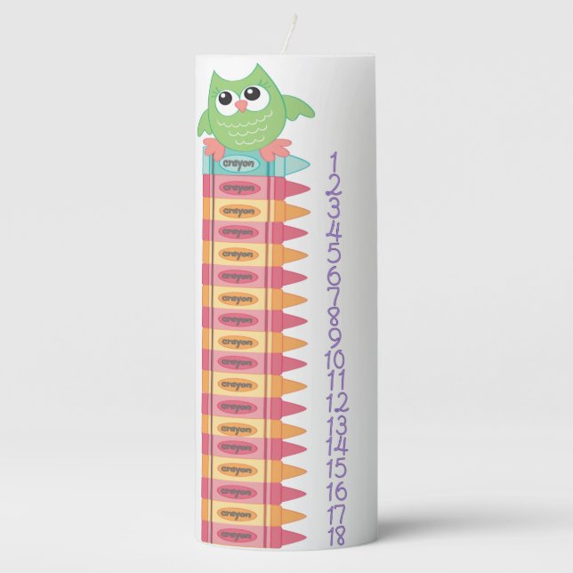 Colorful Owl Countdown Birthday Candle (Front)