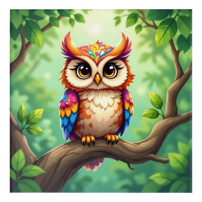 Colorful Owl | Cute Cartoon Kid's Nursery Art (Front)