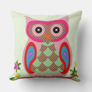 Colorful Owl Design 16 x 16 Round Throw Pillow