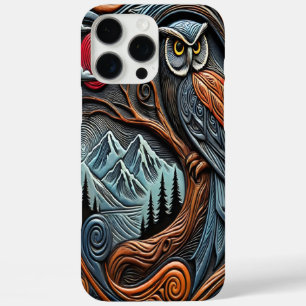 Colorful Owl Design With Mountains and Sunset iPhone 16 Pro Max Case