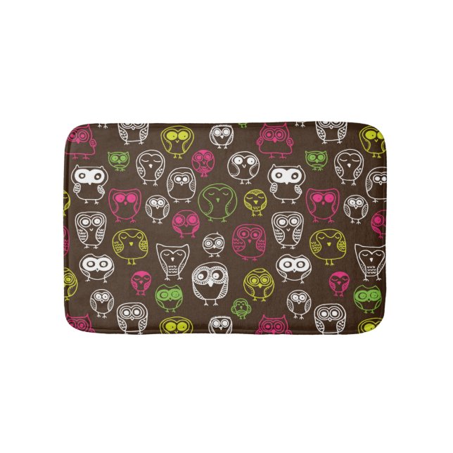Colorful owl doodle background pattern bath mat (Front)