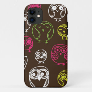 Colorful owl doodle background pattern iPhone 11 case