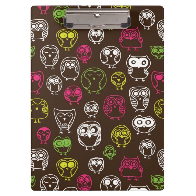 Colorful owl doodle background pattern clipboard (Front)