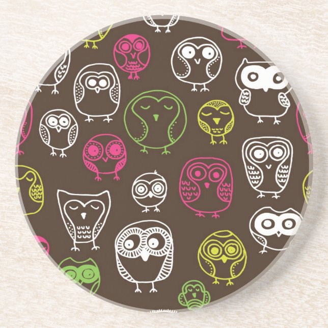 Colorful owl doodle background pattern coaster (Front)