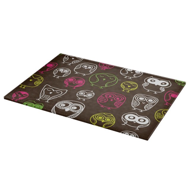 Colorful owl doodle background pattern cutting board (Corner)