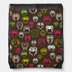 Colorful owl doodle background pattern drawstring bag