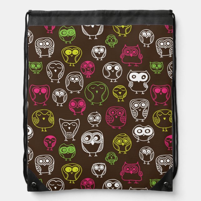 Colorful owl doodle background pattern drawstring bag (Front)