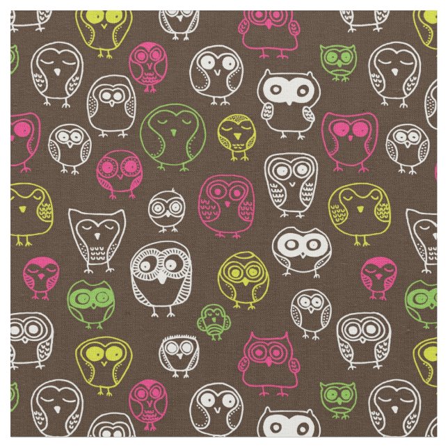 Colorful owl doodle background pattern fabric (Close Up)