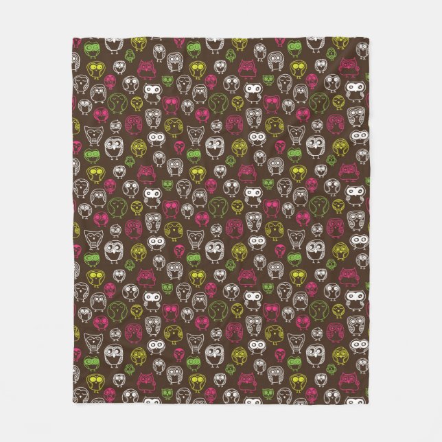 Colorful owl doodle background pattern fleece blanket (Front)