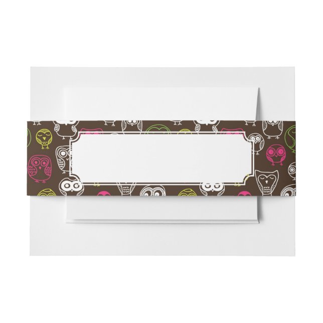 Colorful owl doodle background pattern invitation belly band (Front Example)
