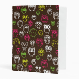 Colorful owl doodle background pattern mini binder
