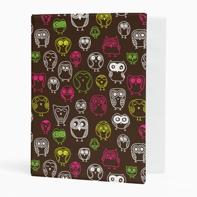 Colorful owl doodle background pattern mini binder (Front/Inside)