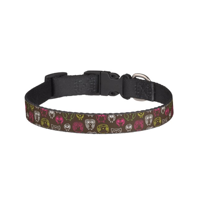 Colorful owl doodle background pattern pet collar (Front)