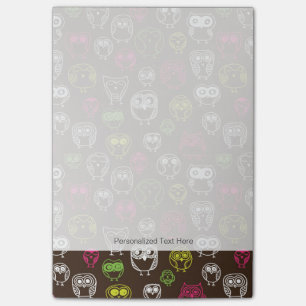 Colorful owl doodle background pattern post-it notes