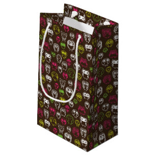 Colorful owl doodle background pattern small gift bag