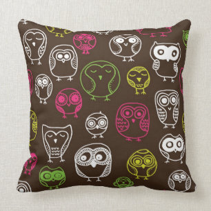 Colorful owl doodle background pattern throw pillow