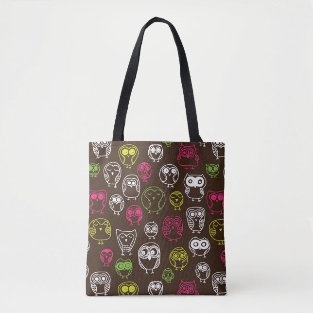 Colorful owl doodle background pattern tote bag (Front)