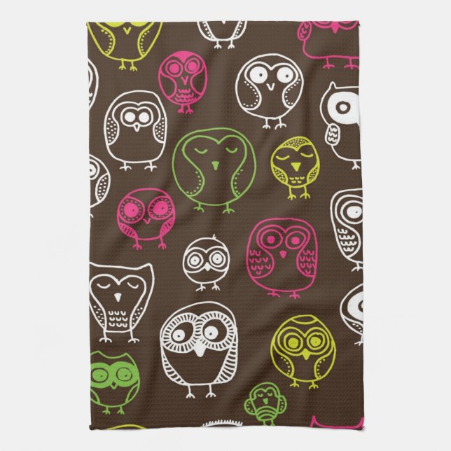 Colorful owl doodle background pattern towel (Vertical)