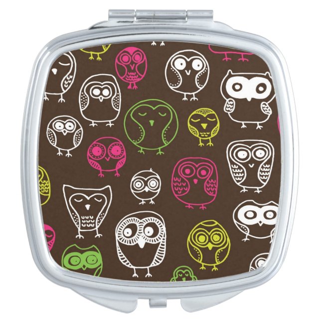 Colorful owl doodle background pattern vanity mirror (Front)
