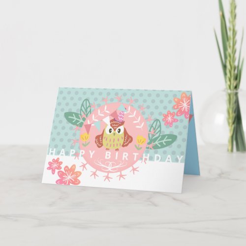 Colorful  Owl Happy Birthday Card