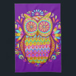 Colorful Owl Kitchen Towel<br><div class="desc">This retro owl kitchen towel features a funky, detailed drawing of an groovy owl drawn in a folk art style. This retro owl is the original art of Thaneeya McArdle.</div>