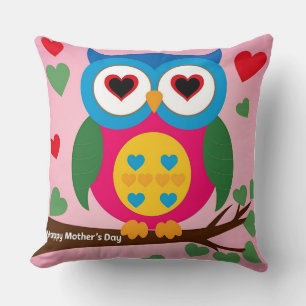 Colorful Owl Love: Mother's Day Perch Throw Pillow