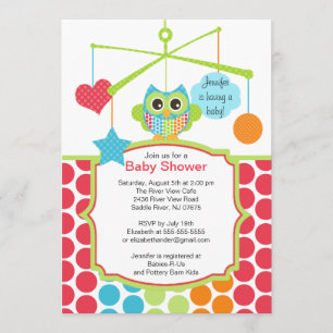 Colorful Owl Mobile Baby Shower Invitations