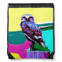 Colorful Owl on a post Posterization