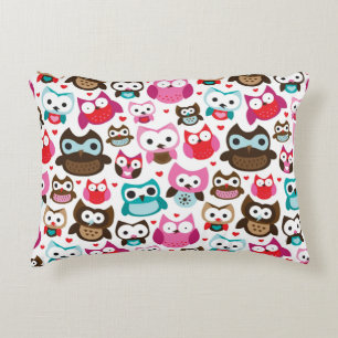 colorful owl pattern accent pillow