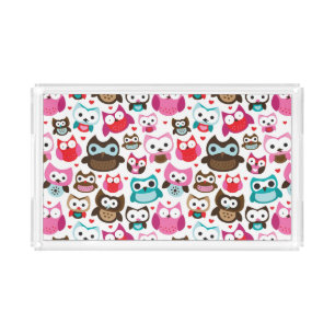 colorful owl pattern acrylic tray