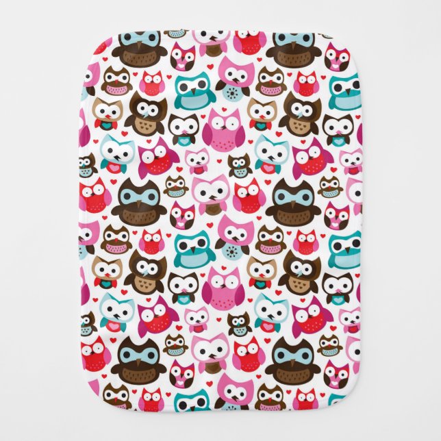 colorful owl pattern baby burp cloth (Front)