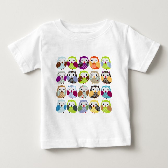 Colorful Owl Pattern Baby T-Shirt (Front)
