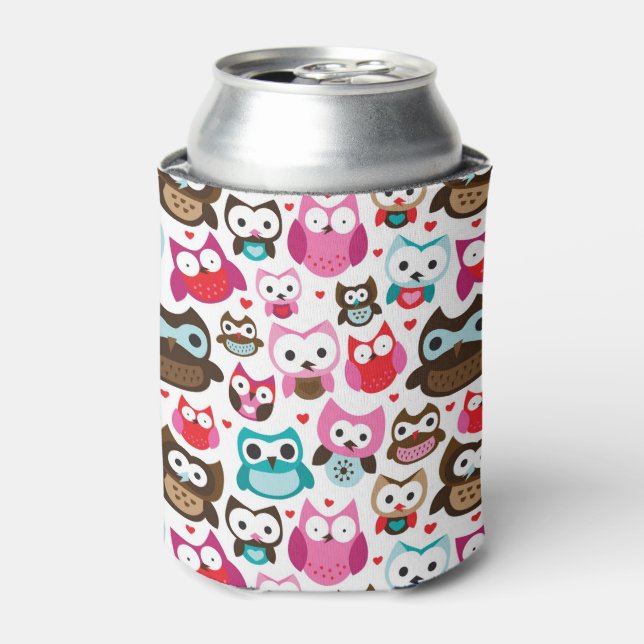 colorful owl pattern can cooler (Can Front)
