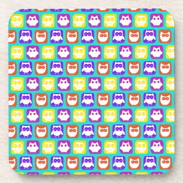 Colorful Owl Pattern Drink Coaster (Front)