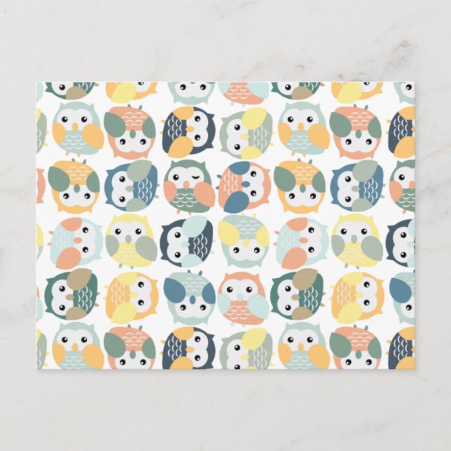 Colorful Owl Pattern - dusty pastels Postcard (Front)