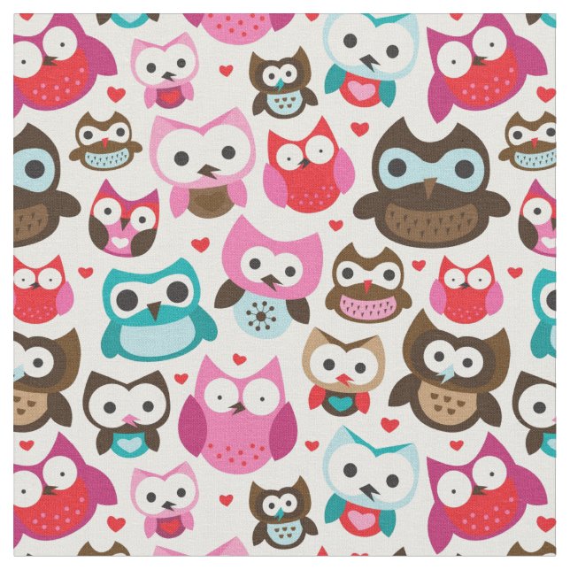 colorful owl pattern fabric (Close Up)