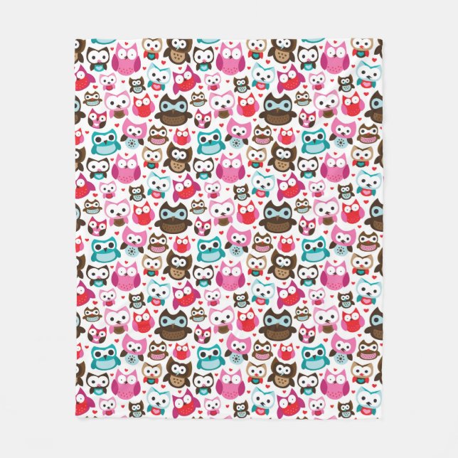 colorful owl pattern fleece blanket (Front)