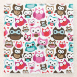 colorful owl pattern glass coaster