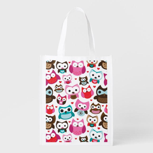 colorful owl pattern grocery bag (Front)