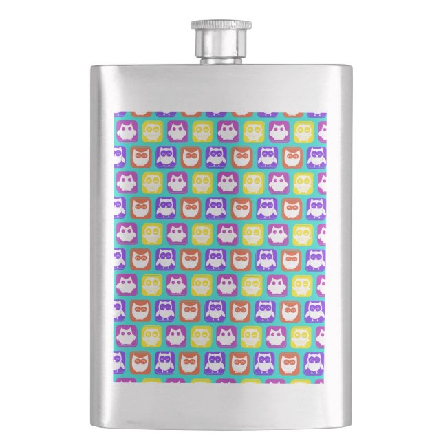 Colorful Owl Pattern Hip Flask (Front)
