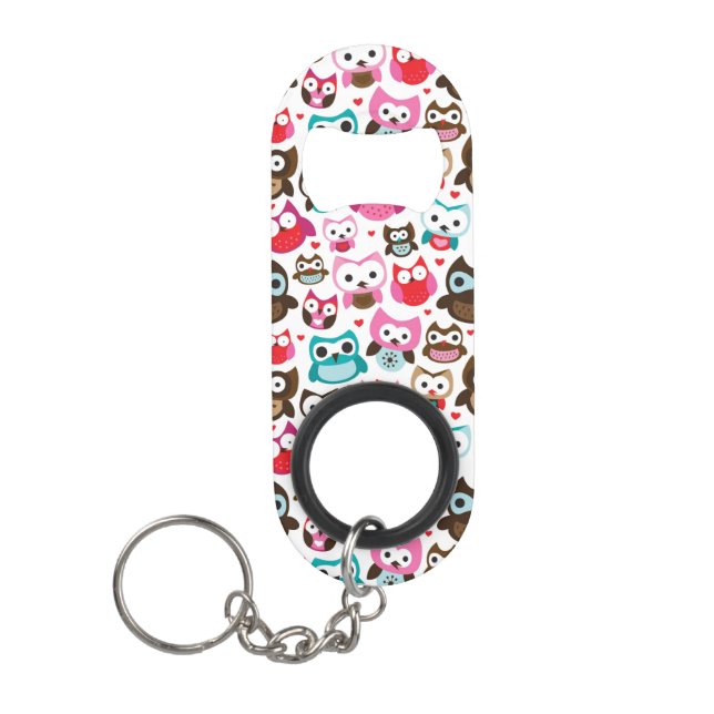 colorful owl pattern keychain bottle opener (Front)