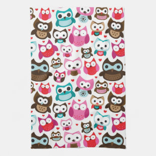 colorful owl pattern kitchen towel
