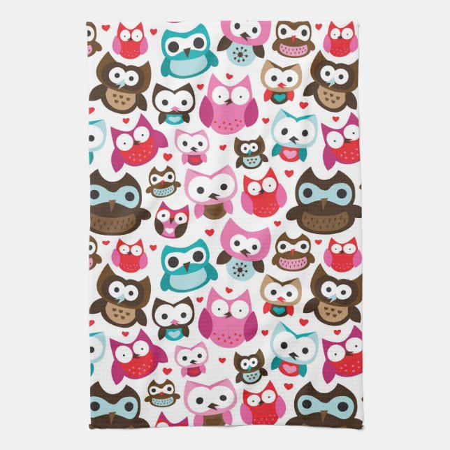 colorful owl pattern kitchen towel (Vertical)