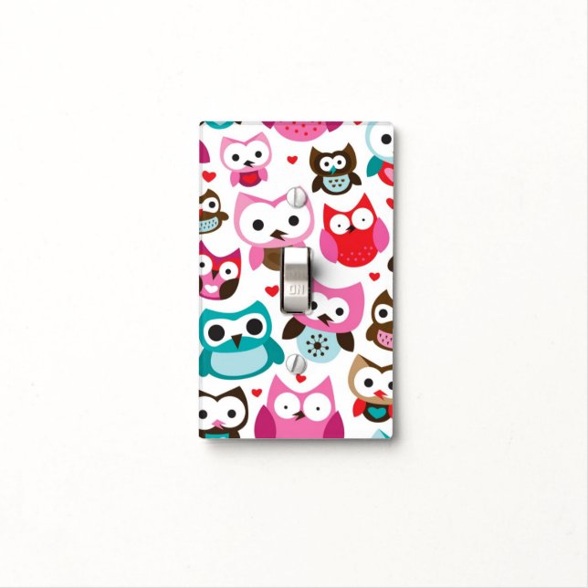 colorful owl pattern light switch cover (In Situ)